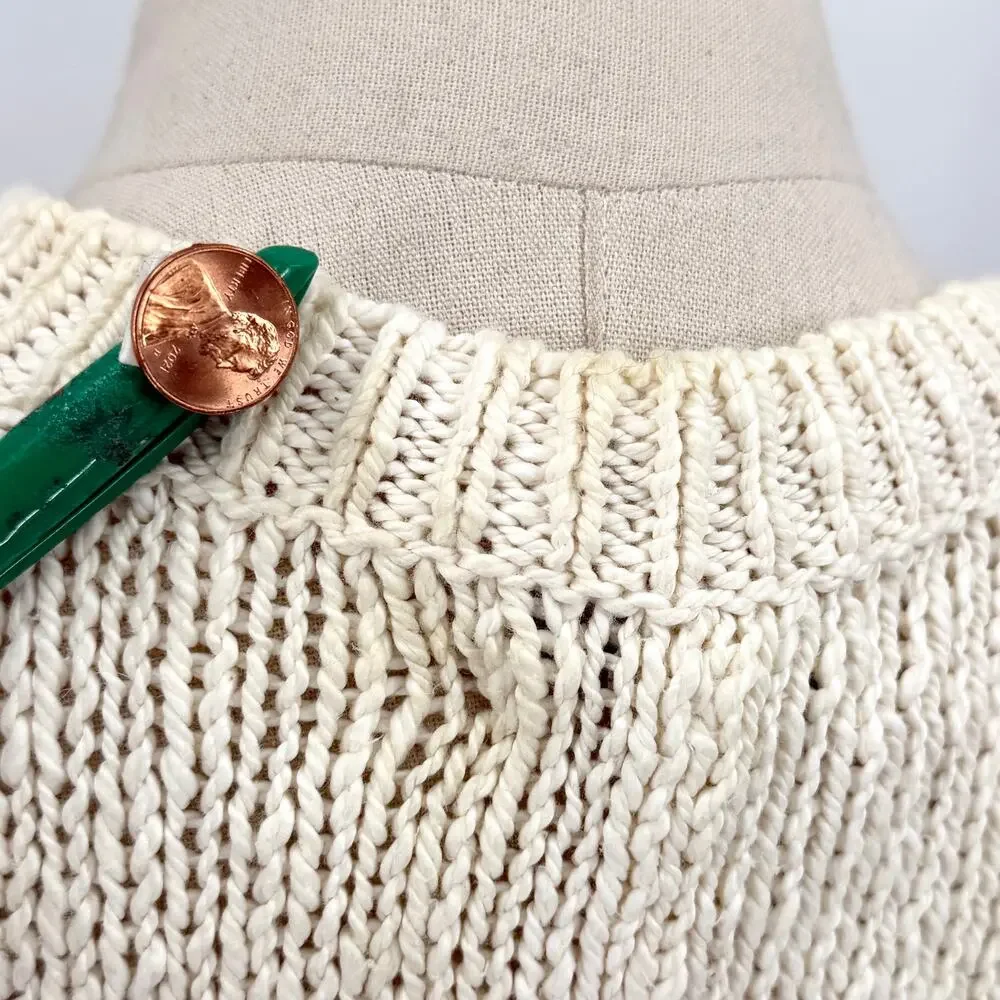 Vintage Y2K Talbots Ivory Pima Cotton Fringe Trim Poncho Sweater